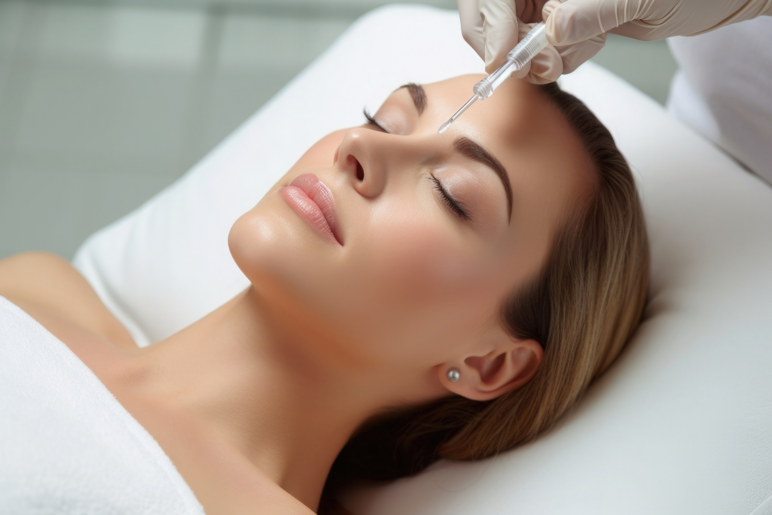Young beautiful woman receives Mesotherapy + PRP